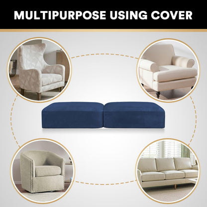 PrinceDeco Velvet Couch Cushion Cover Soft Stretch Cushion Slipcover for Chair Loveseat Sofa Cushion Furniture Protector Seat Cushion Sofa Cover (2 Piece Large Sofa Cushion Covers, Navy)