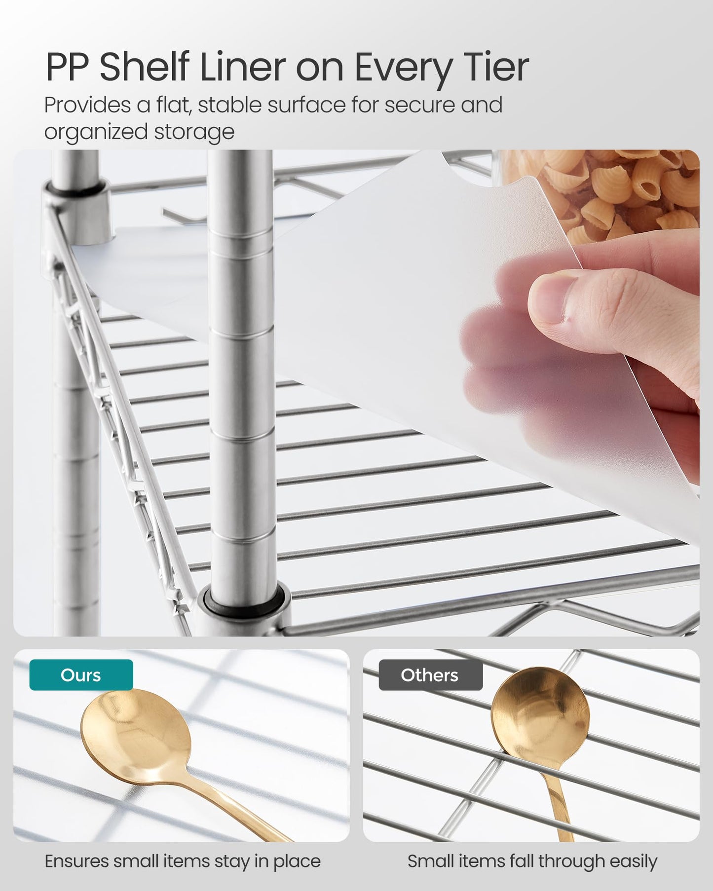 SONGMICS Storage Shelf, Bathroom Shelf for Small Space, 5 Tier, Silver