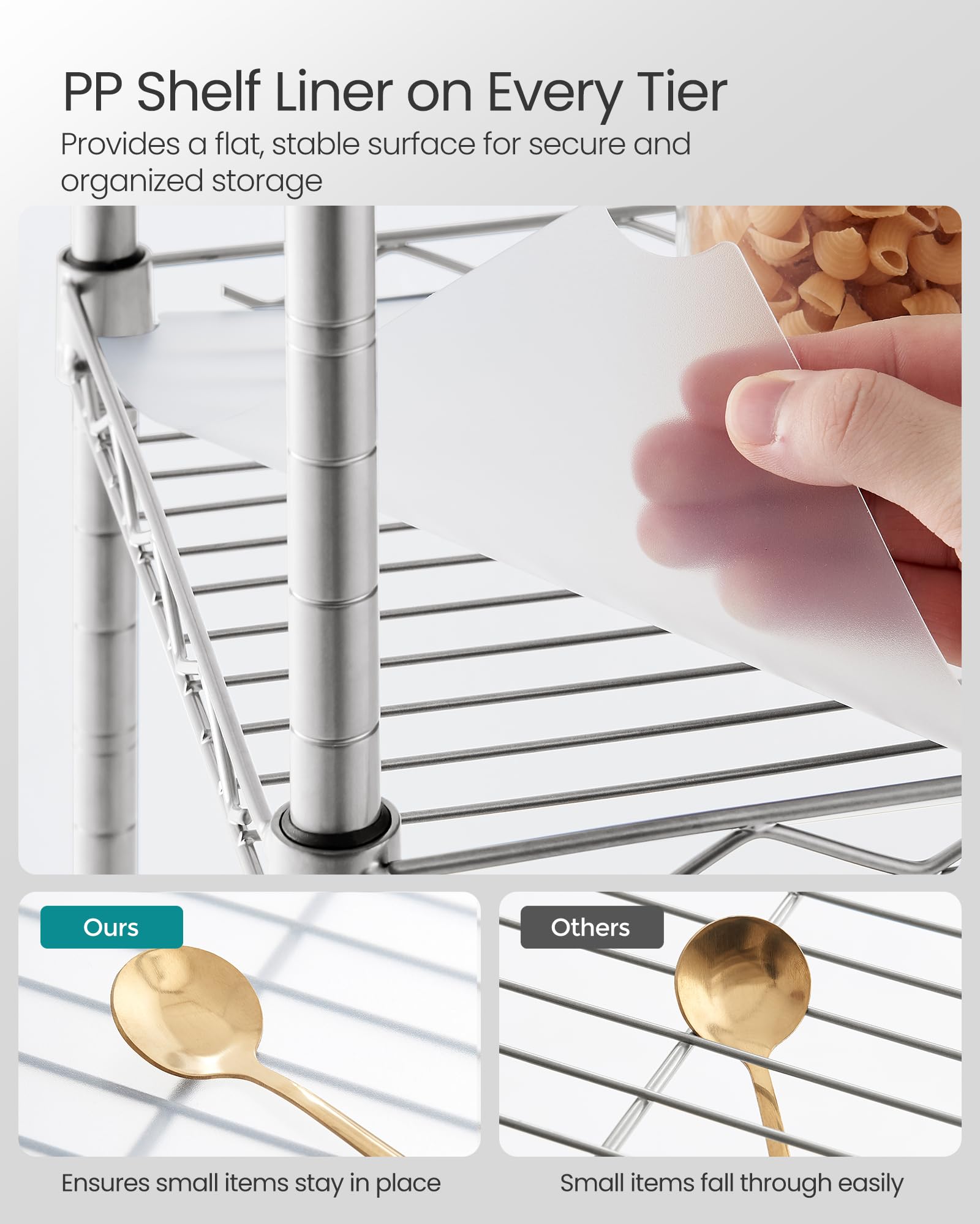 SONGMICS Storage Shelf, Bathroom Shelf for Small Space, 5 Tier, Silver
