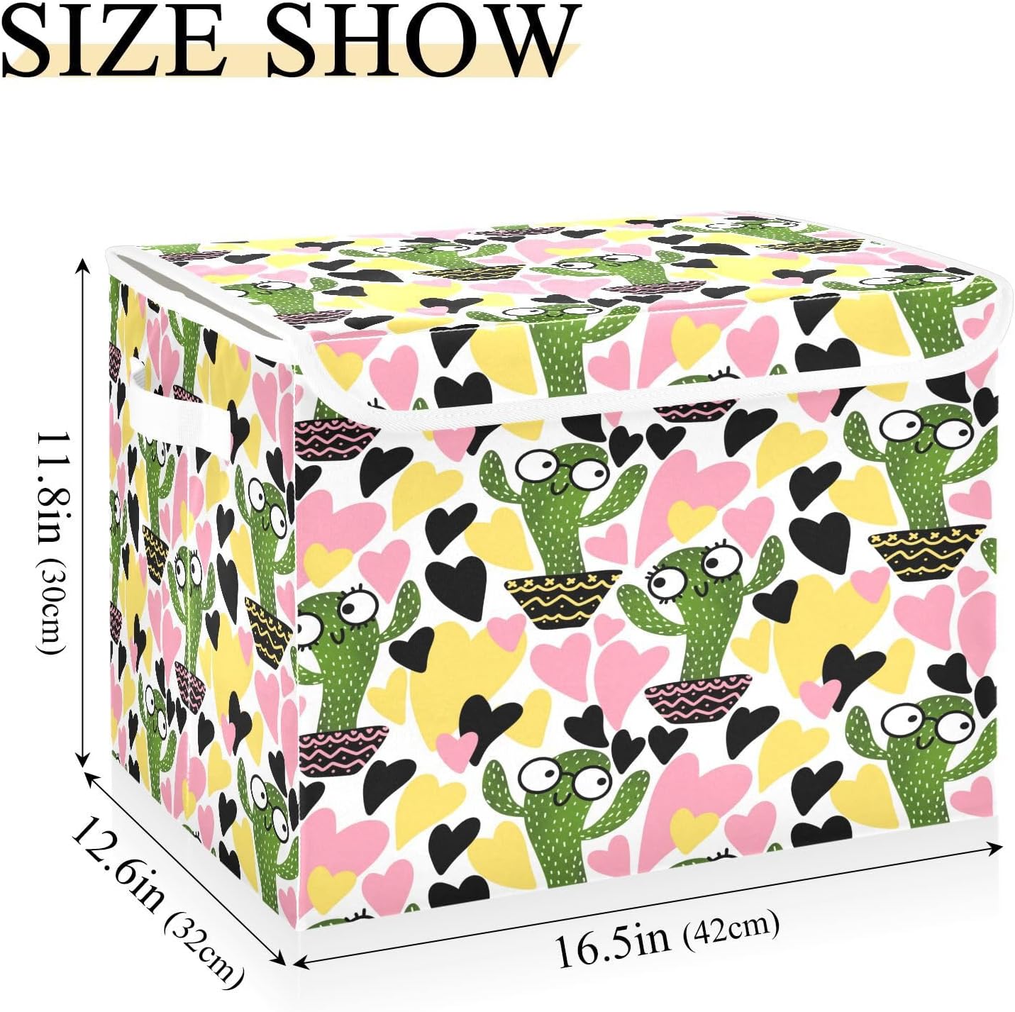susiyo Cactus Seamless Floral fabric storage baskets with lids,Collapsible Storage Boxes,Foldable storage boxes with handles for Home,Office,Closet Organization