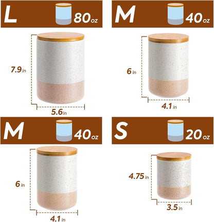 Yangbaga Canisters Sets for Kitchen Countertop-Set of 4 Ceramic Kitchen Canisters Food Storage Jar with Airtight Wood Lids & Spoons & Label,Large Flour and Sugar Containers for Serving Ground Coffee