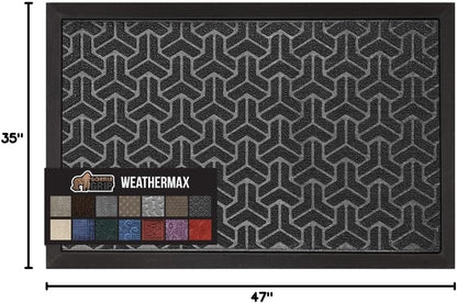 GORILLA GRIP 100% Waterproof All-Season WeatherMax Doormat, 47x35, US Designed Natural Rubber, Stain and Fade Resistant, Low Profile Indoor Outdoor Door Mats, Easy Clean Patio Mat, Slate Geometric