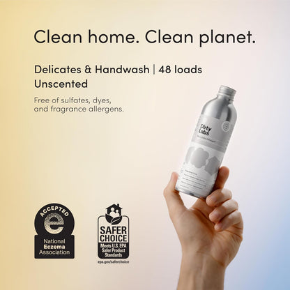 Dirty Labs | Hand Wash and Delicates | Scent Free | 32 Loads (8.6 fl oz) | Bio Enzyme Liquid Laundry Detergent | For Fine Silks, Wools, Handwash Garments | Hyper-Concentrated | Non Toxic, Biodegradable | Stain & Odor Removal