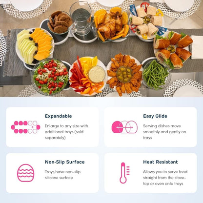 Full Set - Light Gray - The First Patented Lazy Susan Turntable Expandable for Rectangular & Oblong Tables - Kitchen & Dining Tables - Great Gift! Parties & Gatherings.