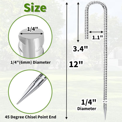 12 inch Fence Stakes Heavy Duty 50-Pack J Hook Rebar Ground Stakes Anchor Galvanized Tent Stakes for Outdoor Decorations Inflatables Metal Stakes for Wire Fencing