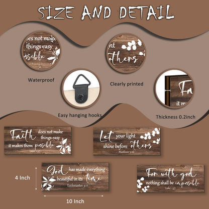 FENCORDAR 4 Pieces Brown Wall Decor Bible Verses Bathroom Decor Wooden Farmhouse Office Christian Wall Art Religious Art for Women Office Home Bedroom Living Room Decor(Brown 10x4)