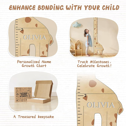 Personalized Name Kids Growth Chart for Wall, Cute Giraffe Wooden Growth Chart Kids Height Chart, Wall Measurement for Kids, Height Chart for Wall, Growth Ruler for Children