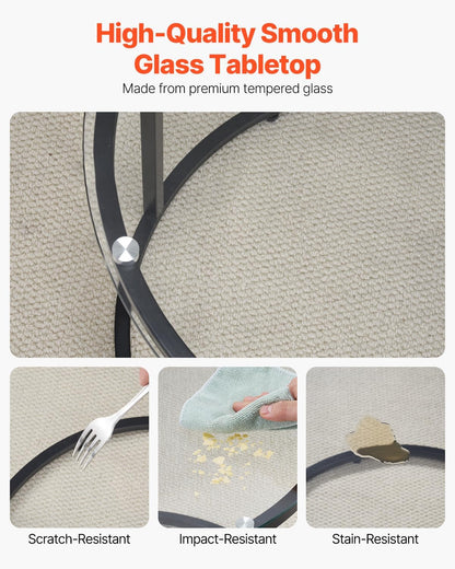 VEVOR Nesting Tables, Glass Coffee Table Set of 2, 23.6 inch Round Coffee Table, Small Coffee Tables Night Stand with Metal Frame, for Living Room, Bedroom, Office