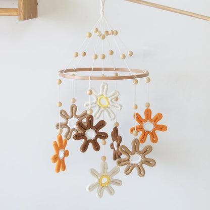 Woven Daisy Crib Mobile for Girls Boys, Daisy Mobile for Crib Boho Baby Mobile Daisy Flower Mobile for Crib Girl