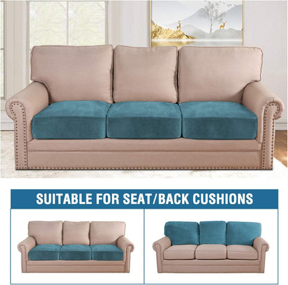 H.VERSAILTEX Velvet Stretch Couch Cushion Cover Plush Cushion Slipcover for Chair Loveseat Sofa Cushion Furniture Protector Seat Cushion Sofa Cover (3 Piece Sofa Cushion Covers, Peacock Blue)