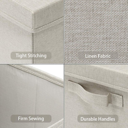 HOONEX Foldable Storage Bins with Lids, 2 Pack, Storage Boxes with Carrying Handles and Sturdy Heavy Cardboard, 16.5" L x 11.8" W x 7.5" H for Shoes, Books, Clothes, Linens, Beige