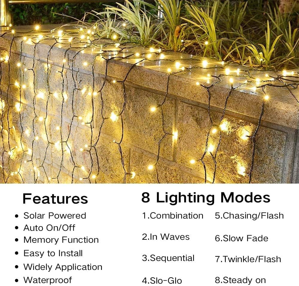 Joomer Solar Christmas Lights Outdoor, 4 Pack Total 156FT 400LED 8 Lighting Modes Solar String Lights Waterproof Fairy Tree Lights for Garden Yard Patio Christmas Decoration (Warm White)