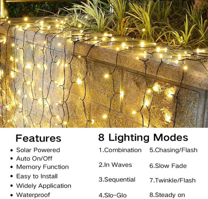 Joomer Solar Christmas Lights Outdoor, 4 Pack Total 156FT 400LED 8 Lighting Modes Solar String Lights Waterproof Fairy Tree Lights for Garden Yard Patio Christmas Decoration (Warm White)