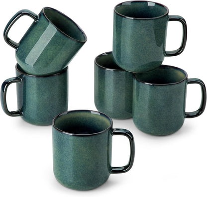 vancasso STARRY Coffee Mugs Set, 16 oz Ceramic Coffee Cups for Americano Hot Tea Iced Coffee Cold Brew Cocoa Milk Stoneware Mugs Set of 6, Dishwasher & Microwave Safe, Green