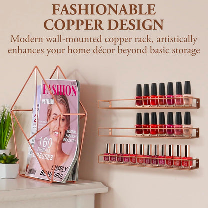 MyGift Modern Copper Metal Wall Mounted Display Racks, Set of 3