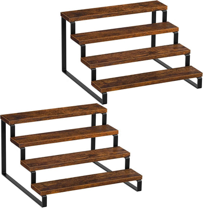 Giikin 4 Tier Spice Rack, Set of 2 Wooden Spice Rack for Countertop, Kitchen Counter Storage Shelves Cupcake Stand Holder Display Stand, Rustic Brown