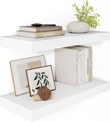 White Floating Shelves for Wall, 24 Inch X 12 Deep Shelves for Room Wall Mounted，2" Thick Heavy Duty Holds 55lbs Floating Shelf for Bedroom Bathroom Kitchen Laundry Room, Set of 2