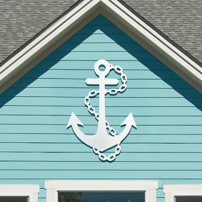 Outdoor Anchor Wall Decor, Nautical Beach House Sign, Weatherproof PVC Anchor with Chain, Ocean Marine Art for Indoor Outdoor Use (4 Foot)