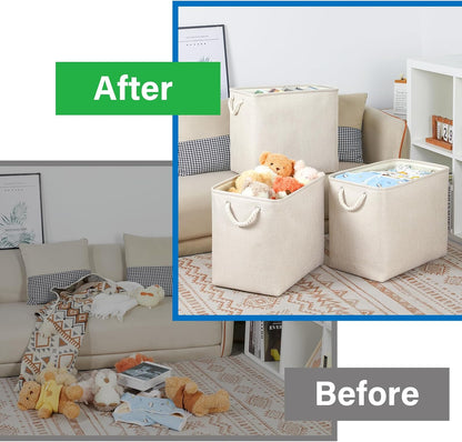 Bidtakay Extra Large Storage Baskets for Organizing Clothes Storage Bins 3 Pack Fabric Storage Bins for Shelves Linen Collapsible Organizer for Closet-Light Biege