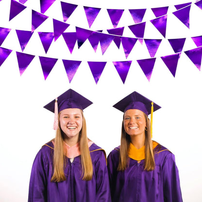 Purple Party Decorations Triangle Pennant Banner Flag Dark Purple Metallic Fabric Bunting Garland for Graduation Wedding Bridal Shower Birthday Anniversary Holiday Halloween Disco Party Supplies