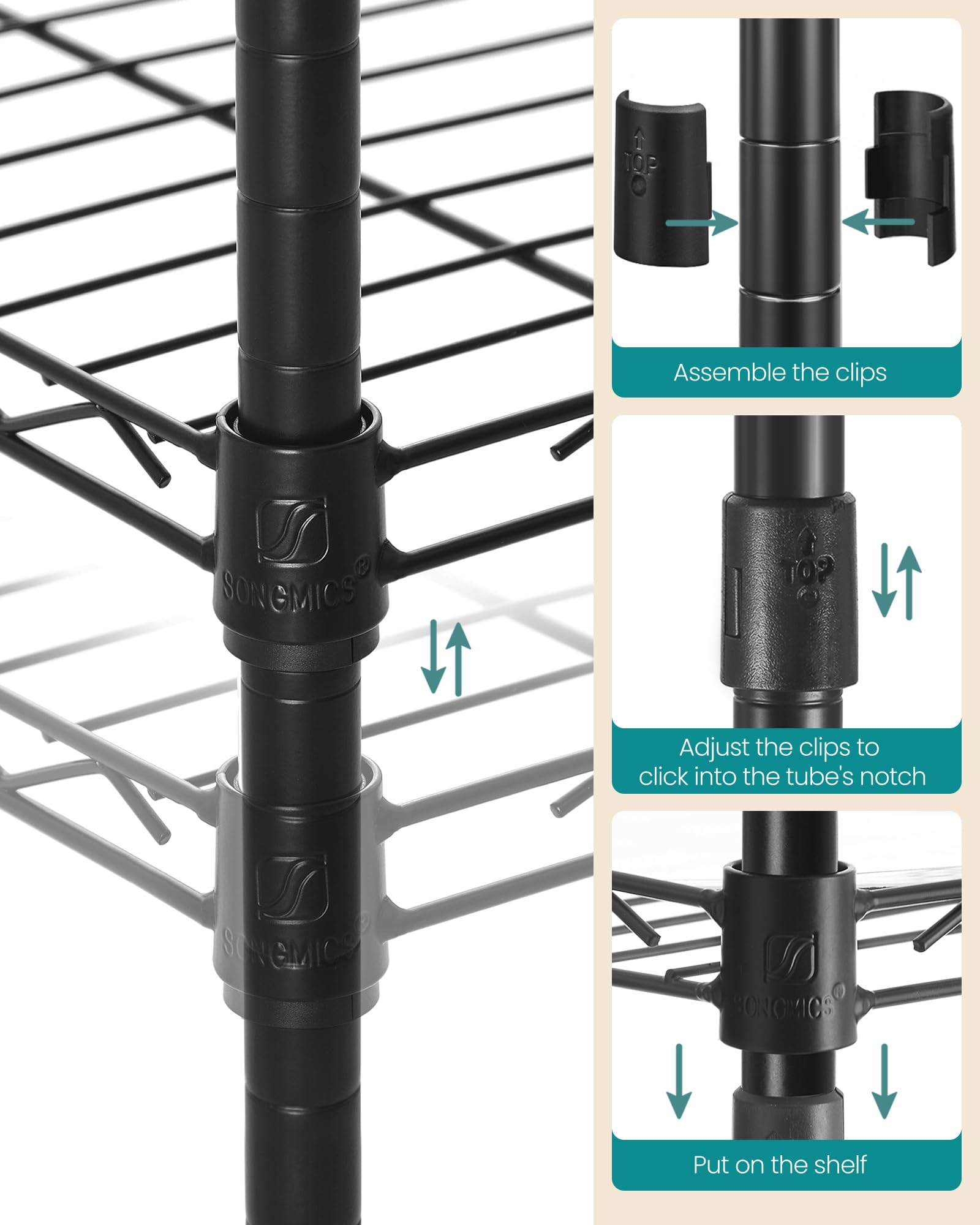 SONGMICS Storage Shelf, Bathroom Storage Rack, 5 Tier, Ink Black