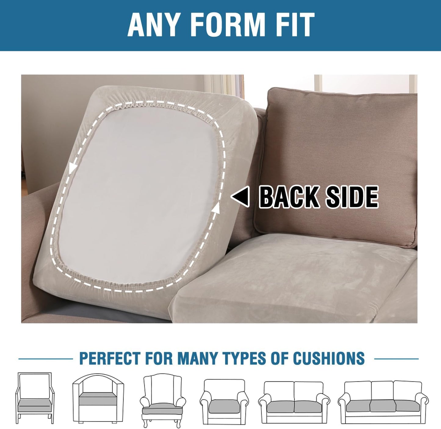 H.VERSAILTEX Velvet Stretch Couch Cushion Cover Plush Cushion Slipcover for Chair Loveseat Sofa Cushion Furniture Protector Seat Cushion Sofa Cover (3 Piece XL Sofa Cushion Covers, French Oak)