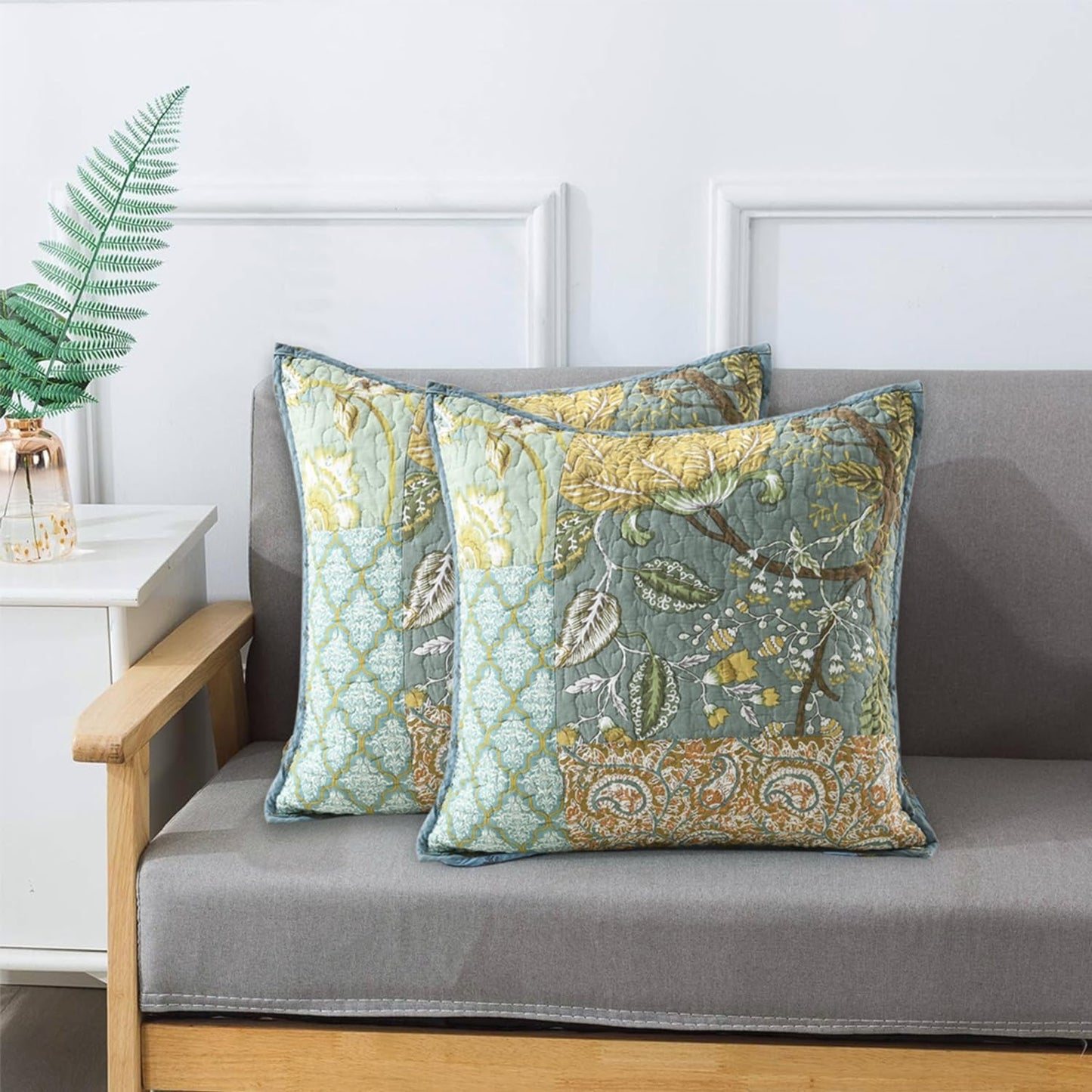 NEWLAKE Bohemian Floral Style Cotton Throw Pillow Covers with Real Stitched Embroidery (2 Pieces, 18X18 Inch)