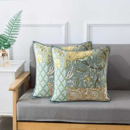 NEWLAKE Bohemian Floral Style Cotton Throw Pillow Covers with Real Stitched Embroidery (2 Pieces, 18X18 Inch)