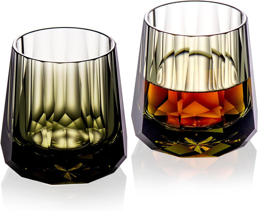 KAMMAK Crystal Whiskey Glasses Set of 2, Handcrafted 6.76oz Old Fashioned Glasses Stemless, Luxury