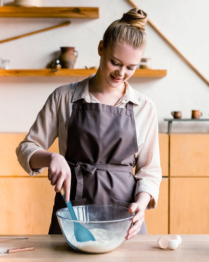 Silicone Cooking Spoons, Great for Scooping Sides and Serving Hearty Stews, BPA-Free Matte Silicone, Wooden Handle Serving Spoon for Nonstick Cooking Surfaces (Blue)