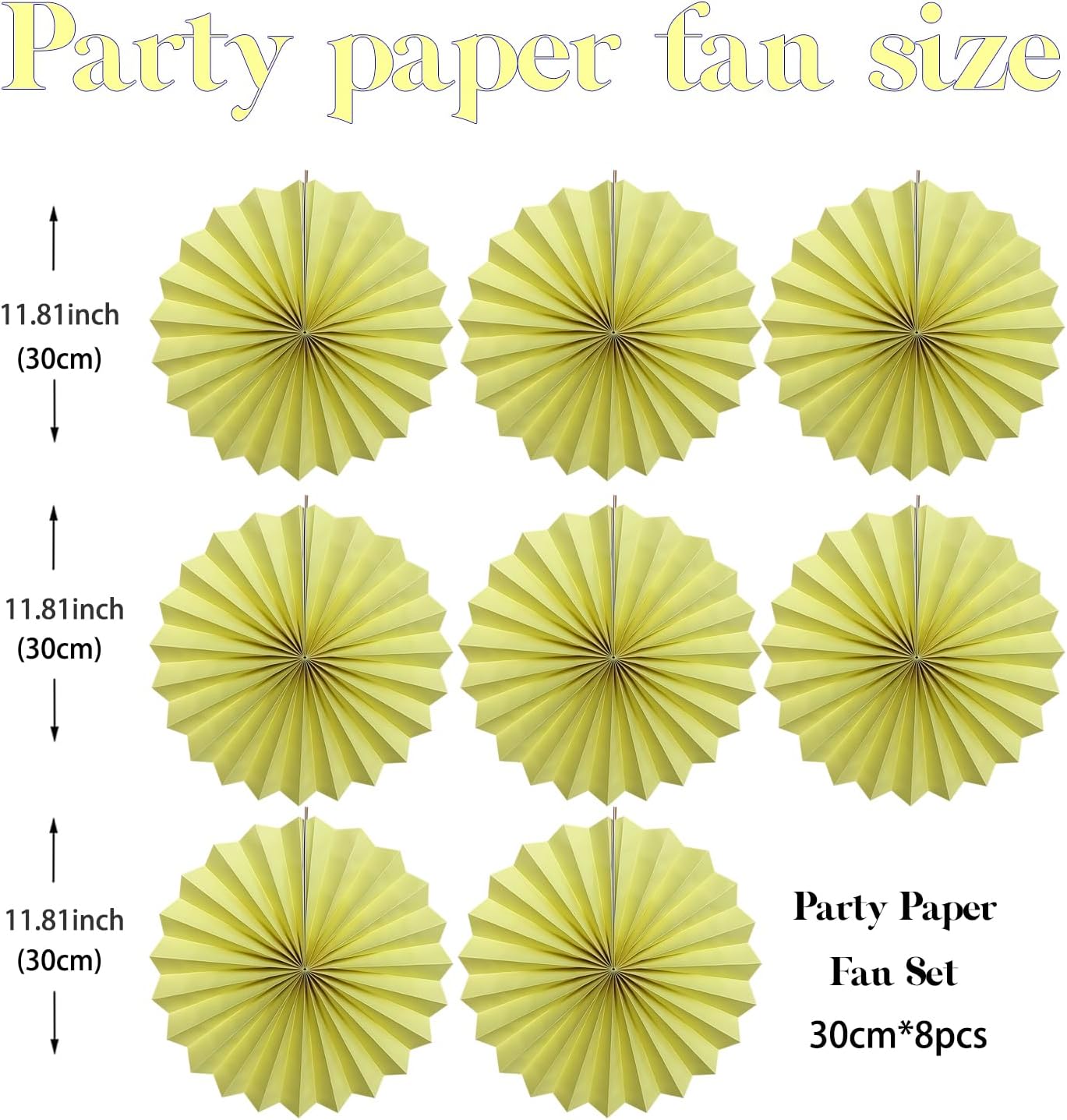 Yellow Hanging Paper Fans,Yellow Accessories Paper Decorations for Party,Color Party Decorations,Bee Themed Classroom Decor,12in Hanging Paper Fans 30 Color DIY Set （Light Yellow）