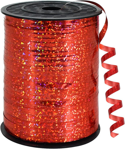 BEISHIDA 500 Yards Red Ribbon Crimped Curling, Balloon String Shiny Metallic Roll for Gift Wrapping Ribbon for Birthday Party Festival Art Craft Decor Florist Flowers Decoration