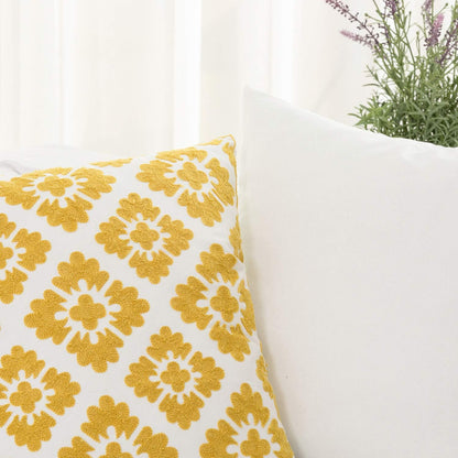 HWY 50 Mustard Yellow Decorative Throw Pillow Covers 18x18 Inch (1 Piece), Embroidered Cotton Farmhouse Cushion Cover Pillow Case for Sofa Couch Living Room Bed, Little Sunflower
