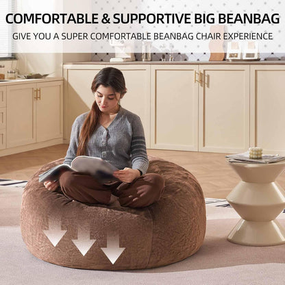 Bean Bag Chair 3Ft, Memory Foam Filled, Large Beanbag Chairs for Adults and Teens, Soft Sofa with Removable Flannel Cover, Round Couch for Living Room Bedroom College Dorm (Coffee, 3FT-36×36"×24")