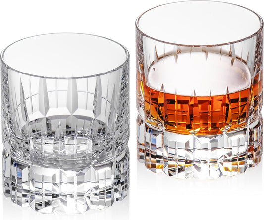 KAMMAK Crystal Whiskey Glasses Set of 2, Luxury 7.78oz Old Fashioned Glasses Stemless, Hand Blown