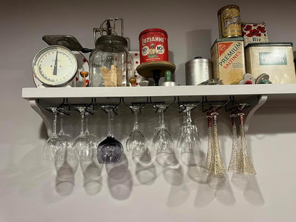 7 Inch Black Wine Glass Rack, Under Cabinet Wine Glass Holder, Wine Glass Hangers Under Shelf, Stemware Rack, Hanging Stemware Holder for Cabinet Kitchen Bar, Set of 4