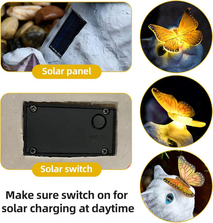 Cat Garden Figurines Outdoor Decor Solar Statue with LED Lights for Patio Lawn Yard Art Decoration Housewarming Garden Gift