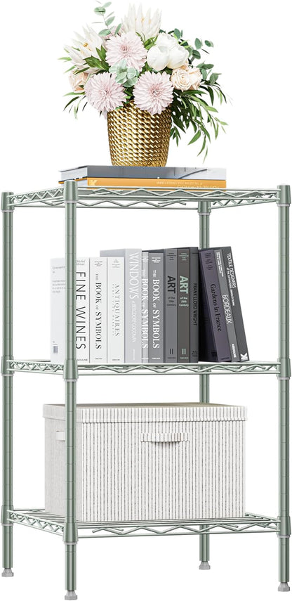 750 lbs 3-Shelf Storage Shelves Wire Shelving Unit Standing Metal Rack for Small Places Narrow Wire Rack for Bathroom, Green 13.8 D x 13.8" W x 25.5" H