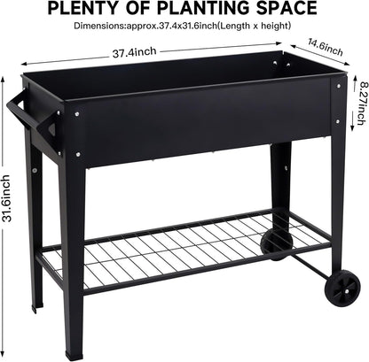 Elevate 32" Tall Raised Garden Bed Outdoor with Wheels & Shelf for Mobility, 400LBS Capacity, Anti-Rust Steel Planter Box for Vegetables/Herbs, Patio-Balcony-Backyard