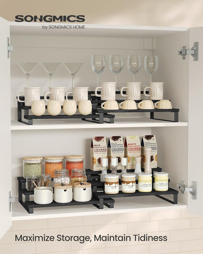 SONGMICS Display Risers, Set of 2 Engineered Wood Perfume Organizer Stand, 3-Tier Cupcake Stand Holder, Spice Rack, Shelf Risers for Figures, Dessert Shelves, Ebony Black and Ink Black UKCS116B01