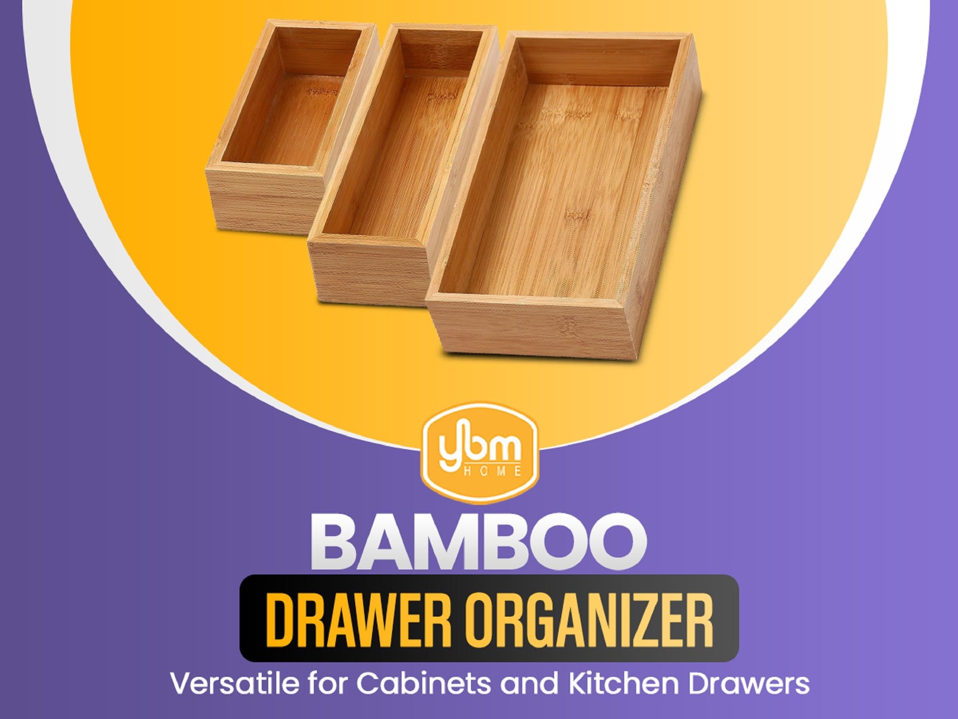 YBM Home Bamboo Drawer Organizer Storage Box for Kitchen Drawer, Junk Drawer, Office, Bedroom