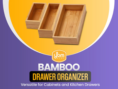 YBM Home Bamboo Drawer Organizer Storage Box for Kitchen Drawer, Junk Drawer, Office, Bedroom