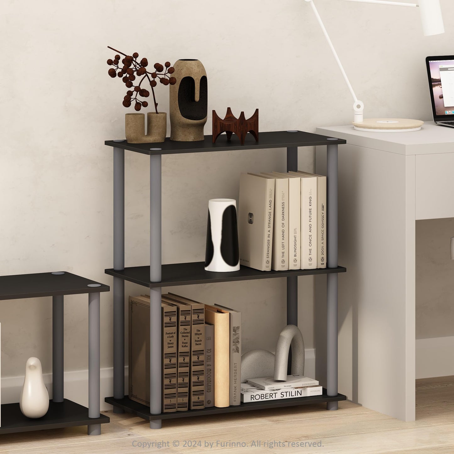 Furinno TURN-N-TUBE Storage Shelves, 3-Tier Book Shelf, Corner Shelf, Toolless Open Shelves, for
