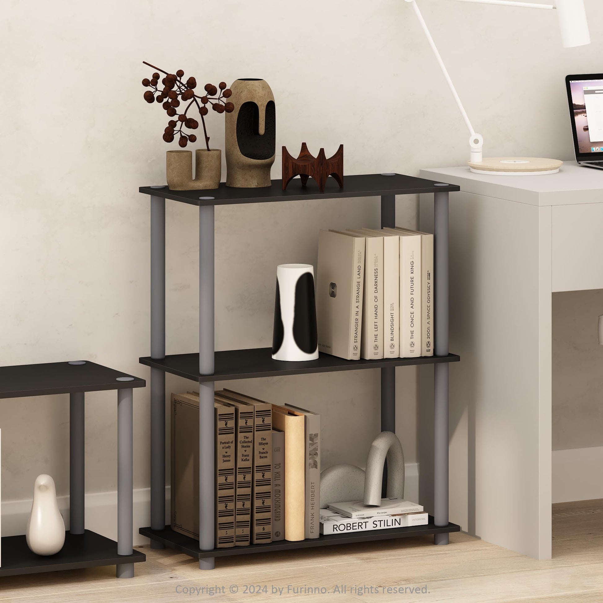 Furinno TURN-N-TUBE Storage Shelves, 3-Tier Book Shelf, Corner Shelf, Toolless Open Shelves, for