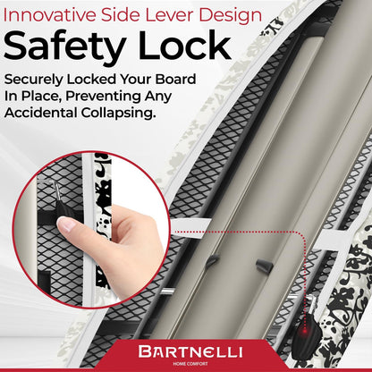 Bartnelli Pro Luxury Ironing Board - Extra Wide 62x19” Steam Iron Rest, Adjustable Height, T-Leg Foldable, European Made