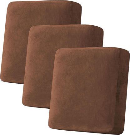 H.VERSAILTEX Velvet Stretch Couch Cushion Cover Plush Cushion Slipcover for Sofa Cushion Furniture Protector Seat Cushion Sofa Cover (3 Piece Sofa Cushion Covers, Caramel)