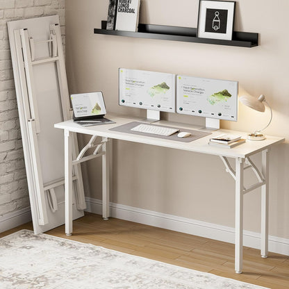 Frylr Small Folding Computer Desk – Portable 55.1 Inch Foldable Laptop Table, Collapsible and Compact for Easy Storage and Fast Setup, Lightweight for Small Spaces, Craft and Study Use, White