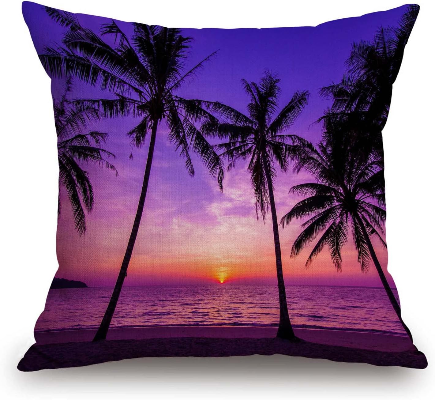 TSSOHU Sunset Beach Pillow Cover 18x18 Inch Tropical Palm Tree Landscape Cotton Linen Cushion Cover for Home Sofa Chair Decor Farmhouse Pillow Case