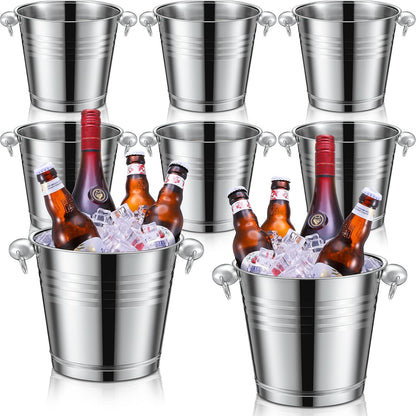 Amyhill 8 Pack Stainless Steel Ice Bucket 5.3 Quart/ 5 Liter with Handle Large Insulated Champagne Buckets Beer Bucket for Cocktail Bar Wine Parties Chilling Wine Champagne Home(Silver)