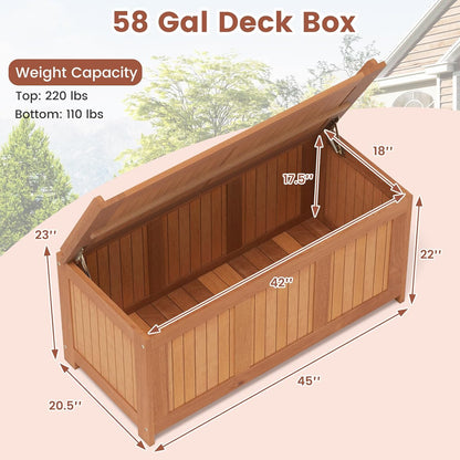 Tangkula 58 Gallon Wood Deck Box, 3-in-1 Patio Storage Bench Stool w/Flip Top for Cushions, Pool Supplies, Gardening Tools, Outdoor Container Chest for Garden, Backyard, Poolside